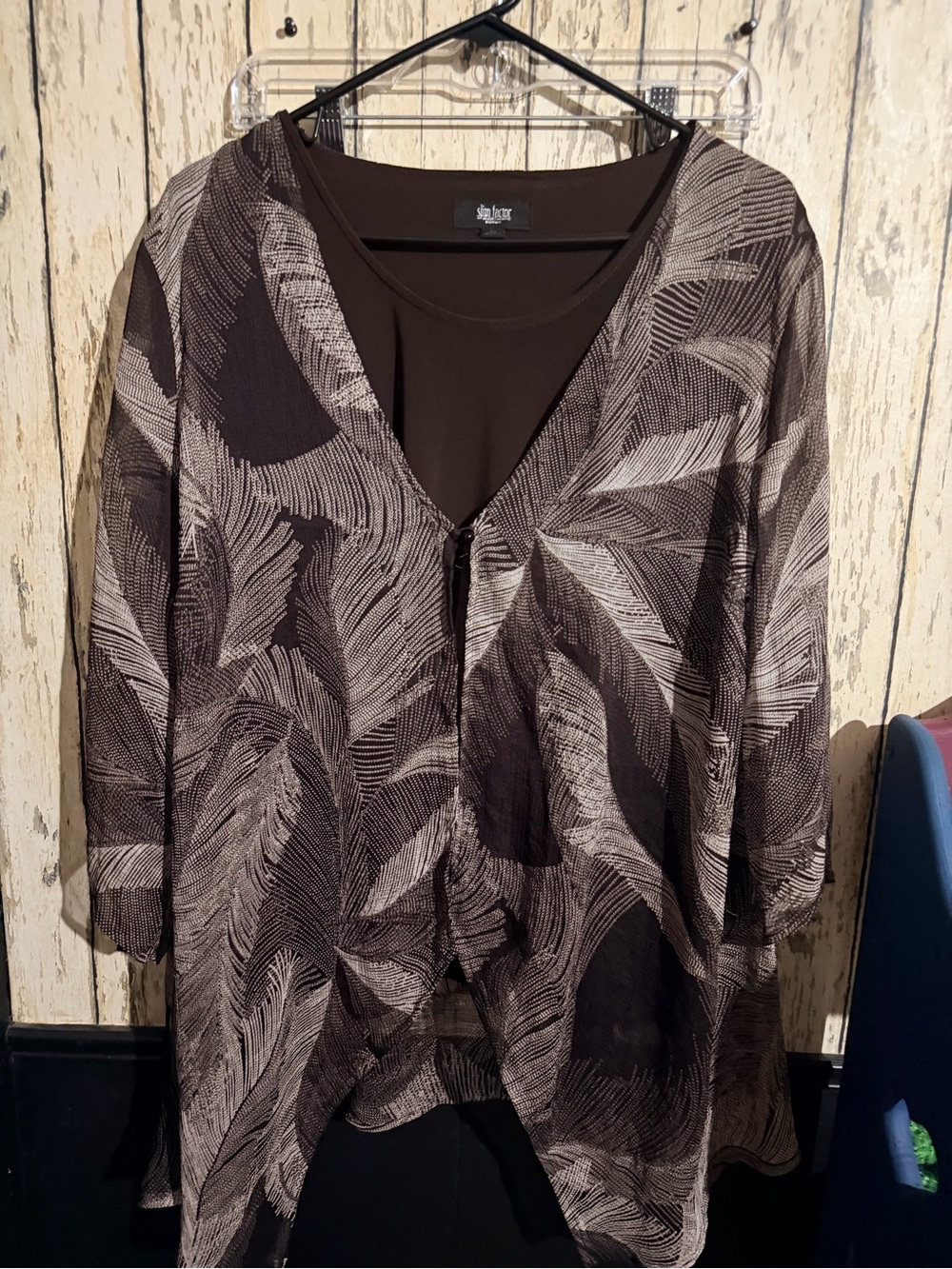 Investments Brown and Cream Printed Layered V-Neck Women's Tunic